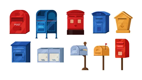 Conjunto Caixa Correio Isométrico Caixa Postal Para Correspondência Jornais Cartas —  Vetores de Stock