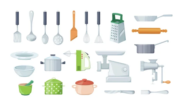 Huiskeukengerei Voor Het Koken Metalen Keramische Keukengerei Keukengerei Koken Objecten — Stockvector