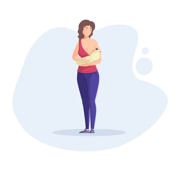 赤ん坊を母乳で育てる女性 新生児を母乳で育てる母親 授乳幼児のコンセプト漫画ベクトル — ストックベクタ