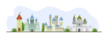 Ortaçağ kaleleri ve köy binaları yatay arka plan. Krallık mimarisi tuğla, ahşap ve taşlardan oluşmuştur. Eski antik kilise, yel değirmeni, kemerli kapı, gözlem kulesi.