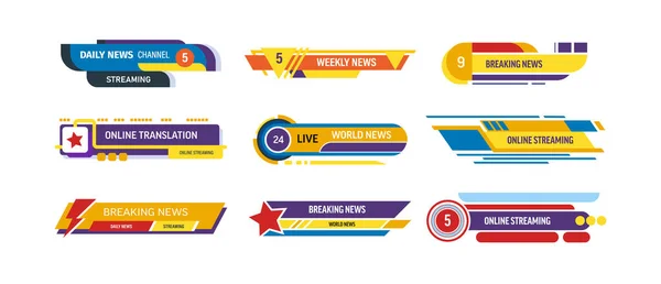 Televizyon Başlıkları Bar Logoları Radyo Kanalları Haber Kaynakları Televizyon Canlı — Stok Vektör