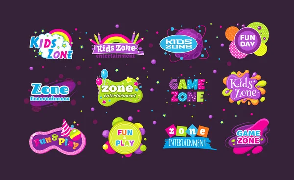 Παιδικό Παιχνίδι Ζώνη Διασκέδαση Ημέρα Ψυχαγωγίας Που Παιδαριώδη Banner Ετικέτα — Διανυσματικό Αρχείο