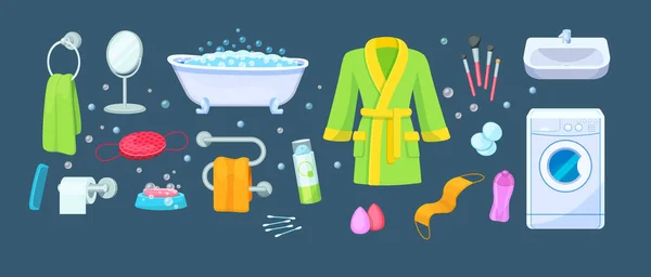 Μπάνιο Αξεσουάρ Μπάνιου Μπανιέρα Νεροχύτη Πλυντήριο Ρούχων Σαπούνι Πιάτο Μπουρνούζι — Διανυσματικό Αρχείο
