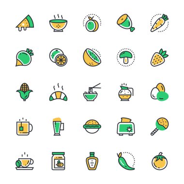 Food, Drinks, Fruits, Vegetables Vector Icons 3