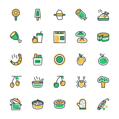 Food, Drinks, Fruits, Vegetables Vector Icons 7