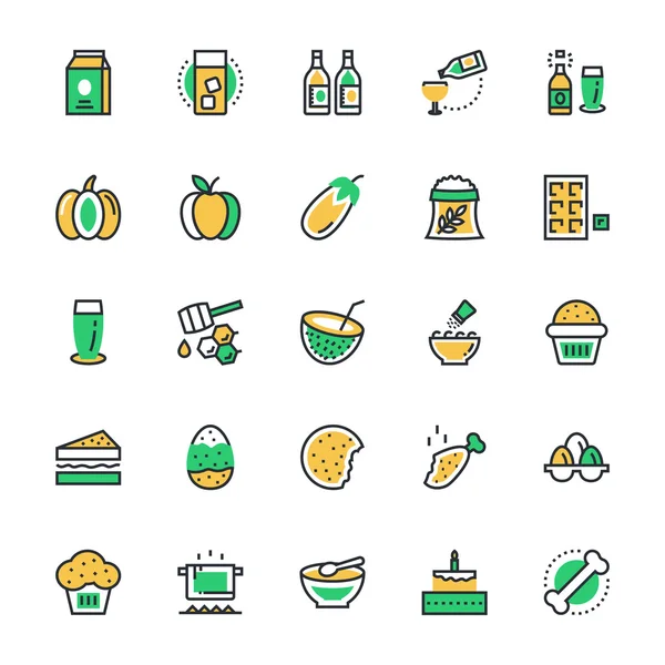 Alimentos, Bebidas, Frutas, Verduras Vector Iconos 5 — Archivo Imágenes Vectoriales