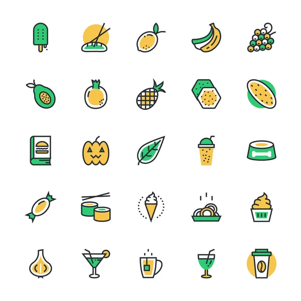 Alimentos, Bebidas, Frutas, Verduras Vector Iconos — Archivo Imágenes Vectoriales