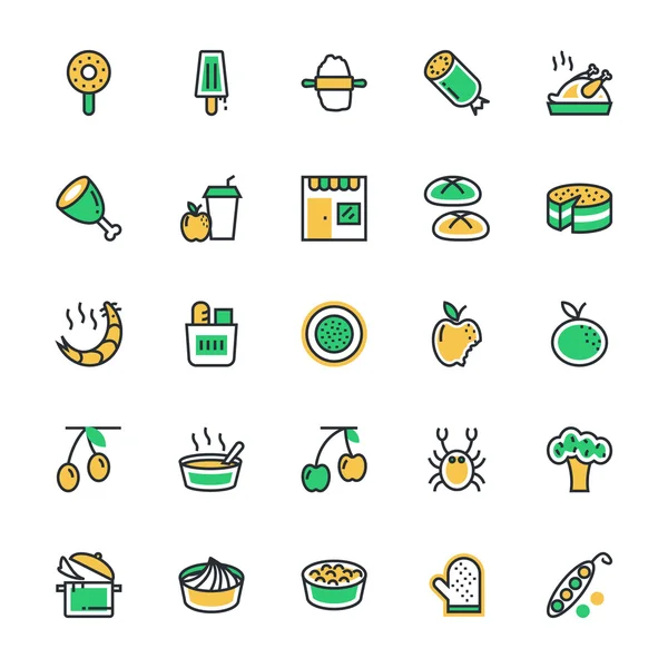 Food, Drinks, Fruits, Vegetables Vector Icons 7 — Stock vektor