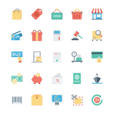 Alışveriş, E-ticaret, Perakende ve Nakliye Vektör Simgeleri 1