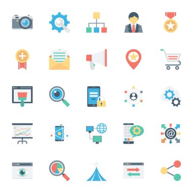 SEO ve Internet pazarlama renkli vektör simgeler 2