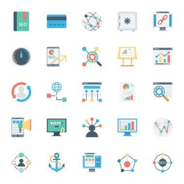 SEO ve Internet pazarlama renkli vektör simgeler 5