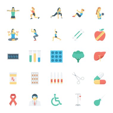 Tıbbi ve sağlık renkli vektör simgeler 