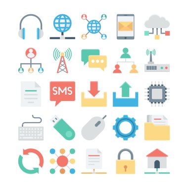 Ağ ve iletişim renkli vektör simgeler 2