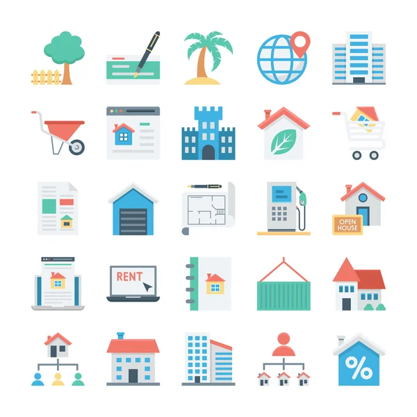 Iconos de vectores de color de bienes raíces 4 — Archivo Imágenes Vectoriales