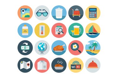 Düz otel ve restoran vektör simgeler 3