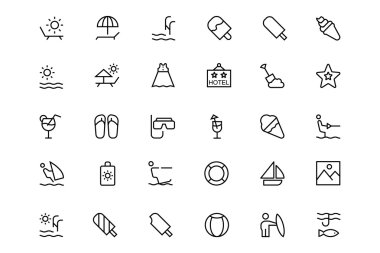 Yaz ve sahil hattı simgeler 3