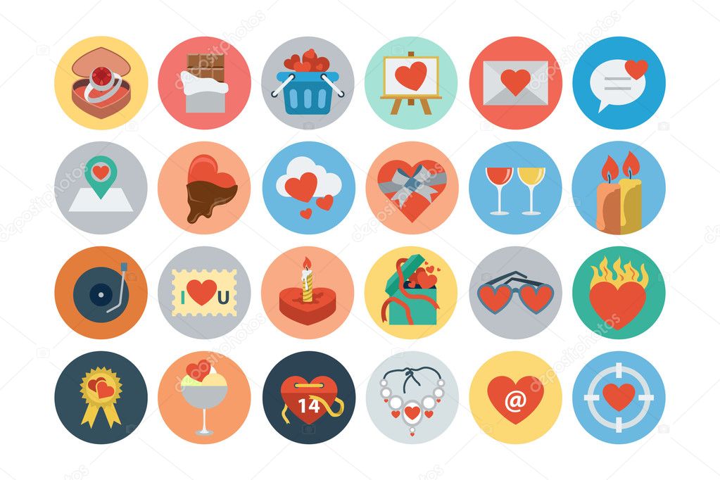 Flat Love and Romance Vector Icons 1