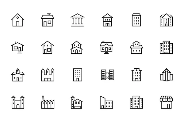 Línea de Edificios y Muebles Vector Iconos 1 — Archivo Imágenes Vectoriales