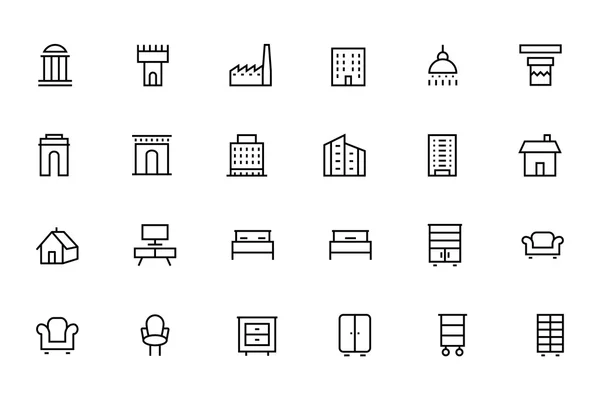 Línea de Edificios y Muebles Vector Iconos 4 — Vector de stock