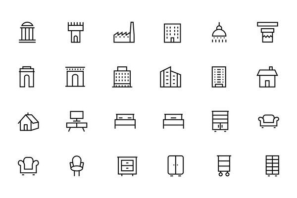 Buildings and Furniture Line Vector Icons 4