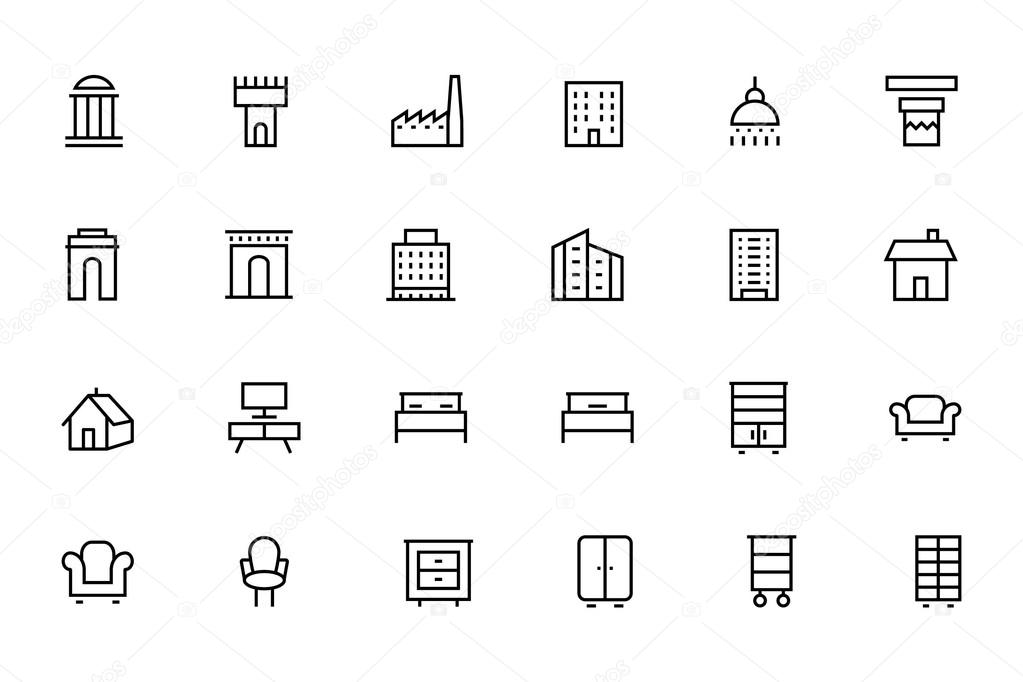 Buildings and Furniture Line Vector Icons 4
