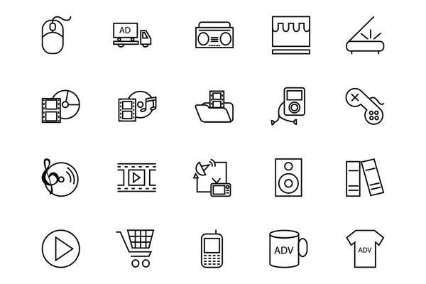 Iconos de línea de medios y publicidad 5 — Vector de stock