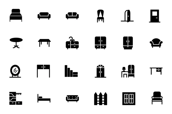 Iconos sólidos del vector de los muebles 1 — Archivo Imágenes Vectoriales