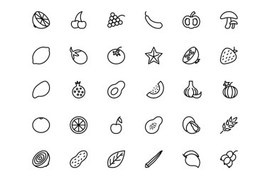Meyve ve sebze vektör hat simgeler 2