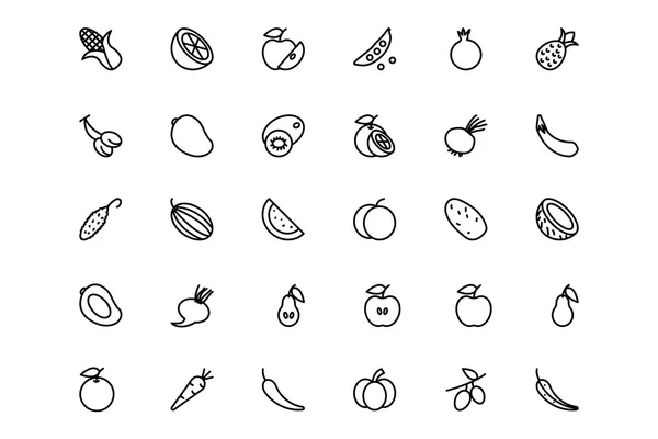 Iconos de la línea vectorial de frutas y verduras 1 — Archivo Imágenes Vectoriales