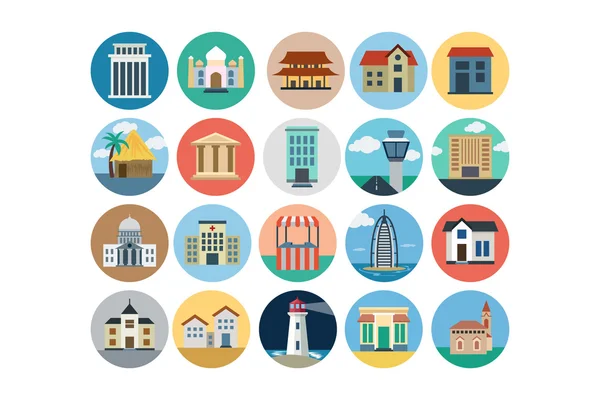 Buildings Flat Colored Icons 3 — Stock Vector