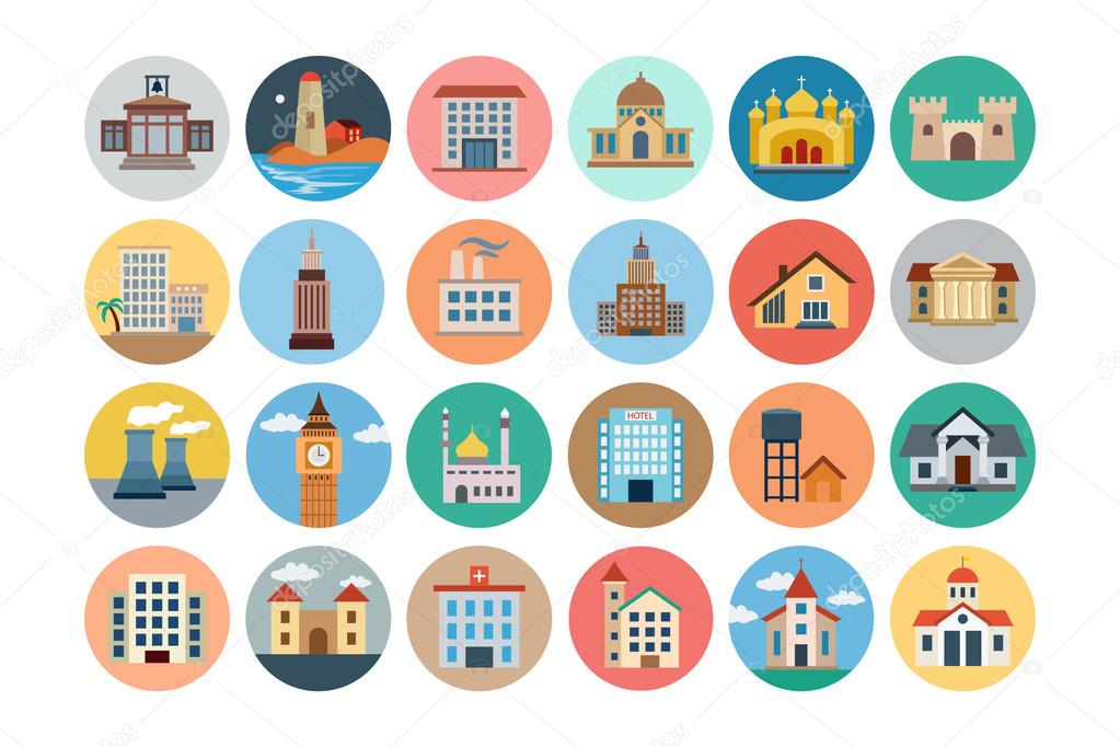 Buildings Flat Colored Icons 2