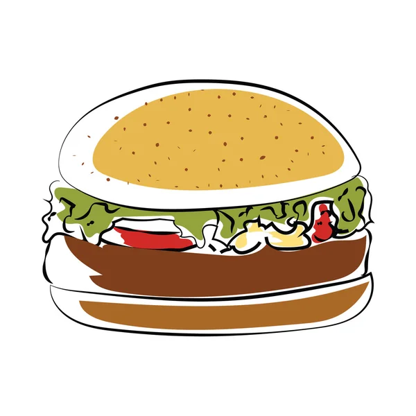 Burger Hand Drawn Colored Vector Icon — Stock Vector