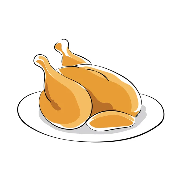 Pollo asado Dibujado a mano Vector de color Icono — Archivo Imágenes Vectoriales