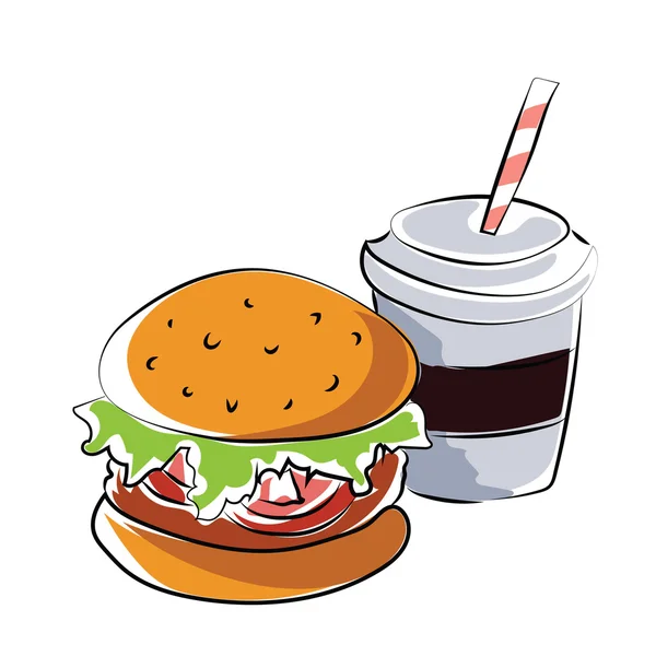 Fast Food Hand Drawn Colored Vector Icon — Stock Vector