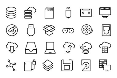 Data Storage Vector Line Icons 2 clipart