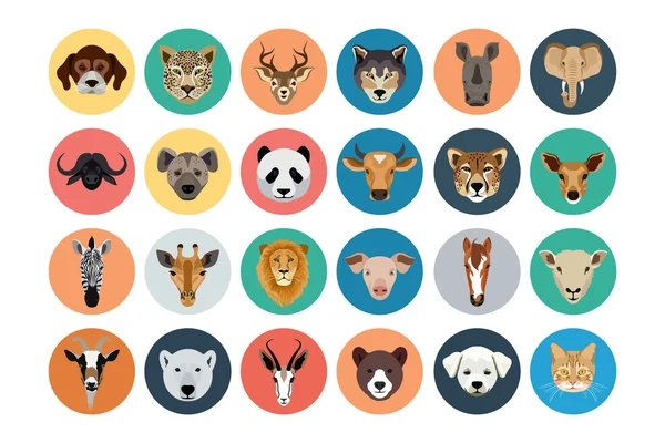 Ícones coloridos planos de animais 1 — Vetor de Stock
