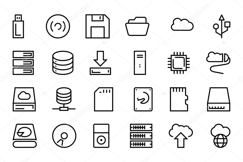 Data Storage Vector Line Icons 1