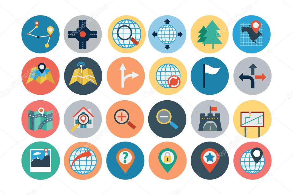 Maps and Navigation Flat Icons 2