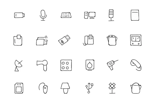 Ícones de doodle desenhados à mão eletrônicos 3 — Vetor de Stock