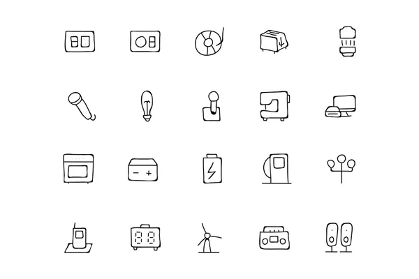 Ícones de rabiscos desenhados à mão eletrônicos 6 — Vetor de Stock