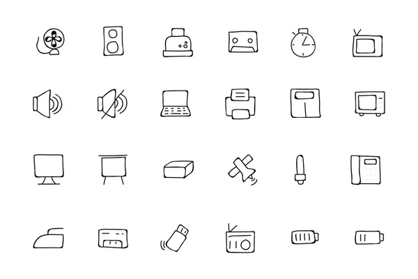Ícones de doodle desenhados à mão eletrônicos 2 — Vetor de Stock