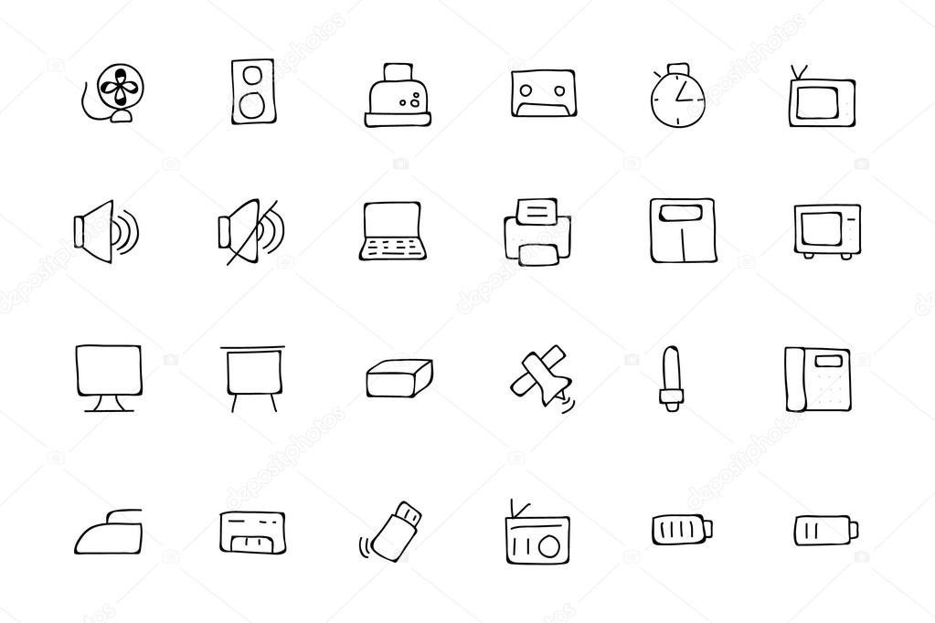 Electronics Hand Drawn Doodle Icons 2