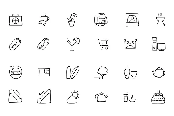 Hotel and Restaurant Doodle Icons 4 — Stok Vektör