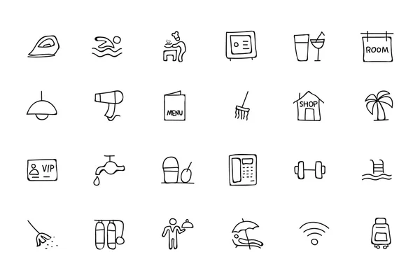 Hotel e Ristorante Doodle Icons 2 — Vettoriale Stock