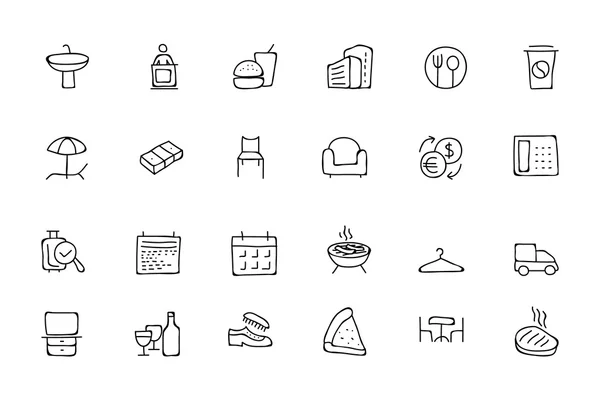 Hotel y restaurante Doodle iconos 8 — Vector de stock