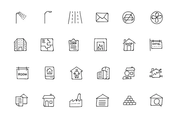 Real Estate Hand Drawn Doodle Icons 6 — Stok Vektör