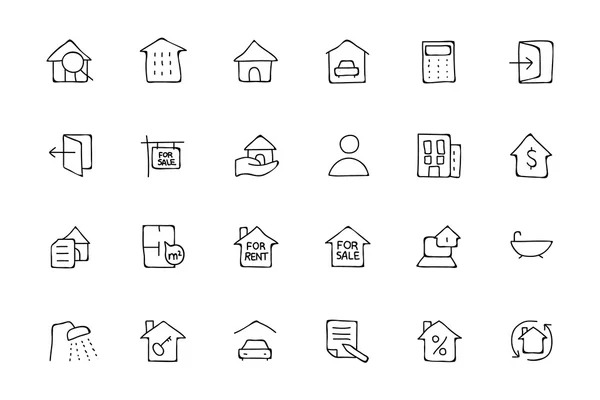 Real Estate Hand Drawn Doodle Icons 1 — Stok Vektör