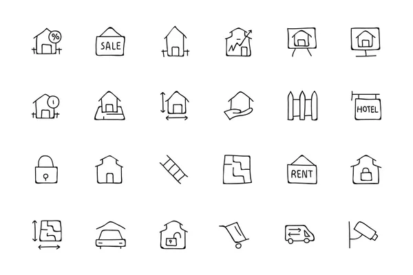 Immobilier dessiné à la main Doodle Icônes 3 — Image vectorielle