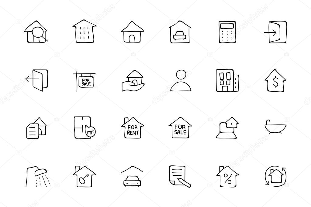 Real Estate Hand Drawn Doodle Icons 1