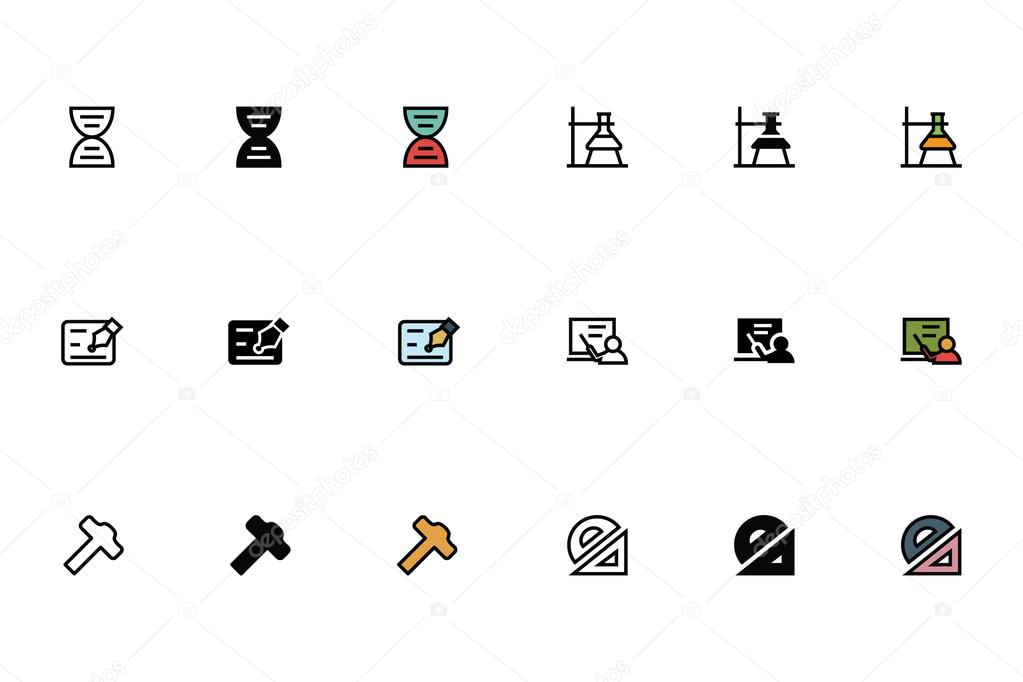 Education Outline, Filled and Colored Icons 4